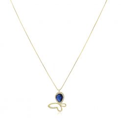 Colar borboleta com zircônia azul