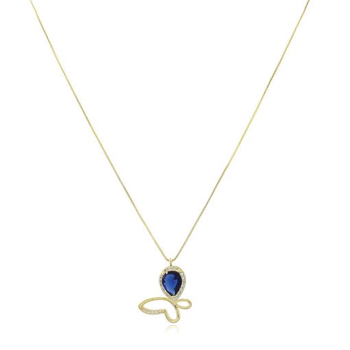 Colar borboleta com zircônia azul