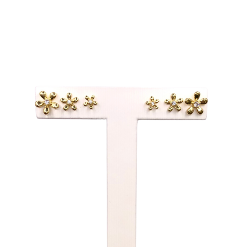 Trio de Brincos de Flor com Zircônia