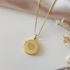 Colar Relicário - Rendondo com coração cravejado