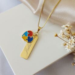 Colar Placa com Nome e Pingente Autismo